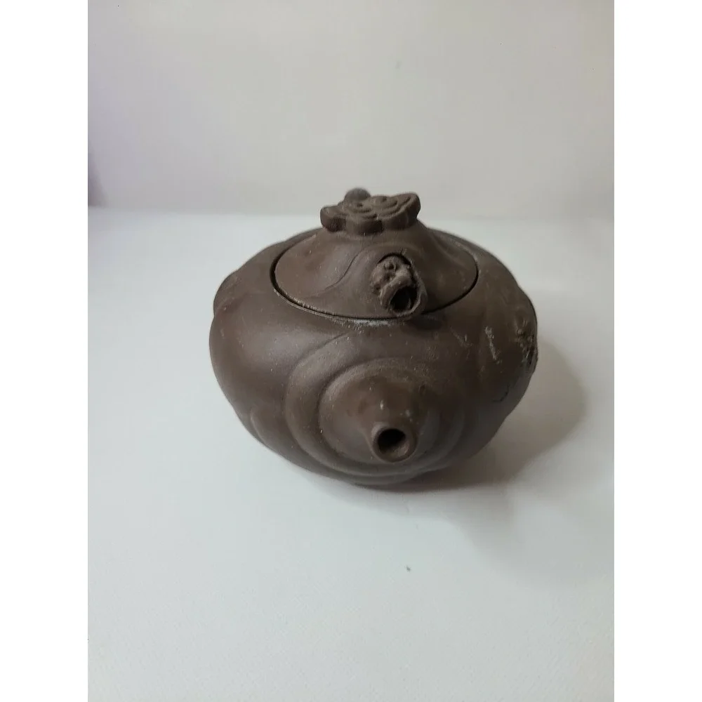 Vintage Chinese Brown Clay Yi Xing Teapot Movable Dragon Head Marked Lid
